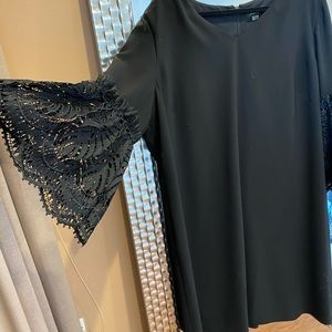 Tahari black dress, dramatic sleeves